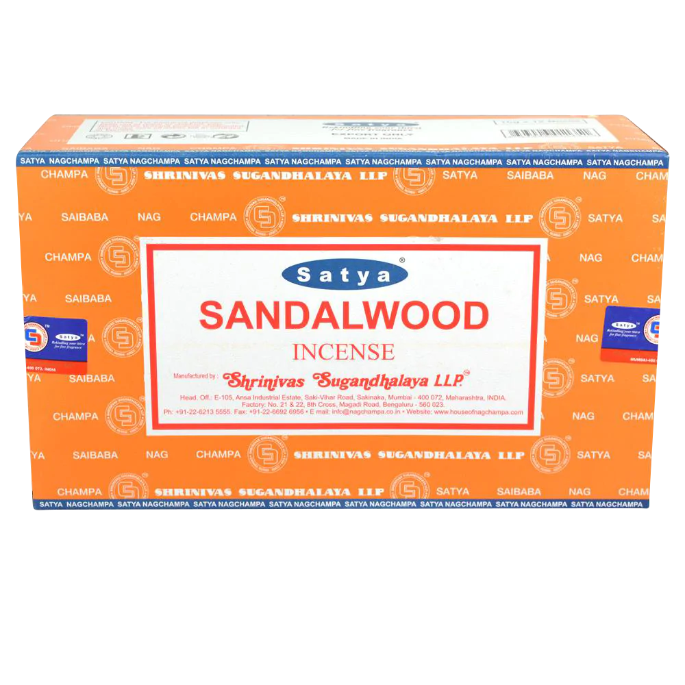 Satya Sandalwood Incense Sticks 12-pack front view on seamless white background