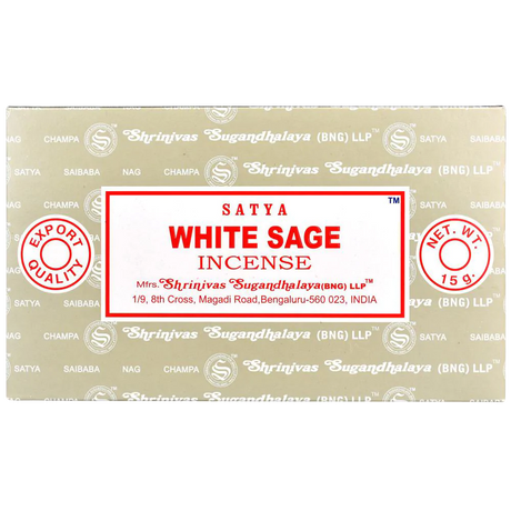 Satya White Sage Incense Sticks 15g 12-pack Front View on Seamless Background