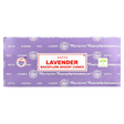 Satya Lavender Backflow Incense Cones 144 Bulk Pack - Front View of Purple Box