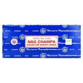 Satya Nag Champa Backflow Incense Cones 144 Bulk Pack, front view on white background