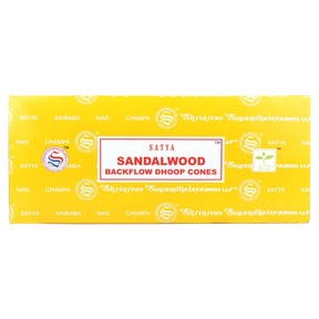 Satya Sandalwood Backflow Incense Cones Bulk Pack front view on a seamless white background