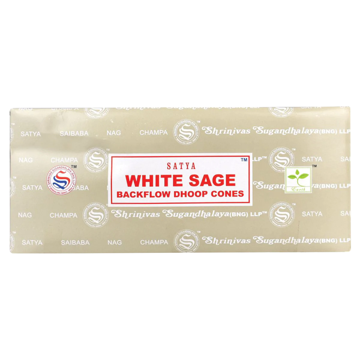 Satya White Sage Backflow Incense Cones 144 Pack front view on seamless white background