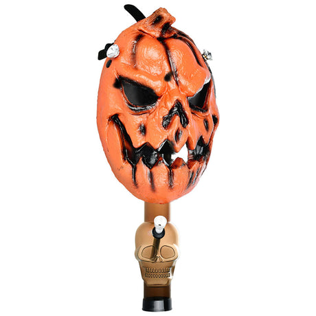 Scary Jack-O'-Lantern Gas Mask with 8" Acrylic Water Pipe for Dry Herbs, Front View
