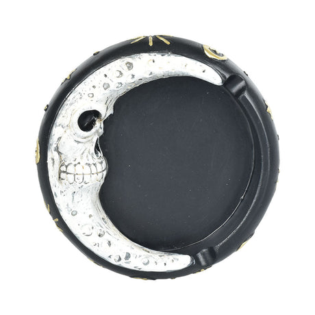 Scary Skull Moon Ashtray, 4" Polyresin, Top View, Black with White Skull Detail