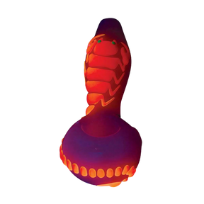 Scorpion Glow in the Dark Spoon Pipe, 4.25" Borosilicate Glass, Heavy Wall, Side View
