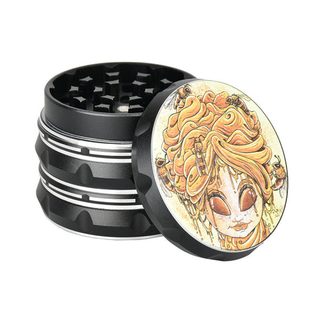 Sean Dietrich Honey Girl Grinder, 4pc, compact metal design with fun novelty artwork, side view