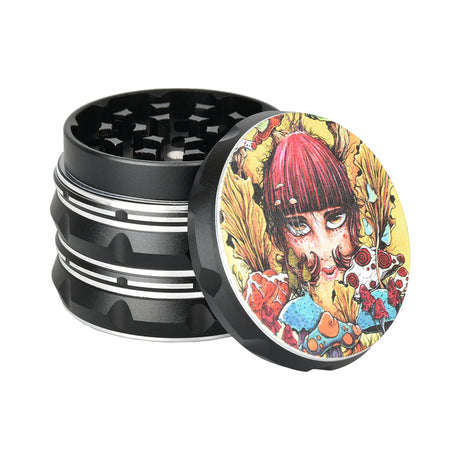 Sean Dietrich 4pc Mushroom Red Grinder with intricate design, compact and portable, front view