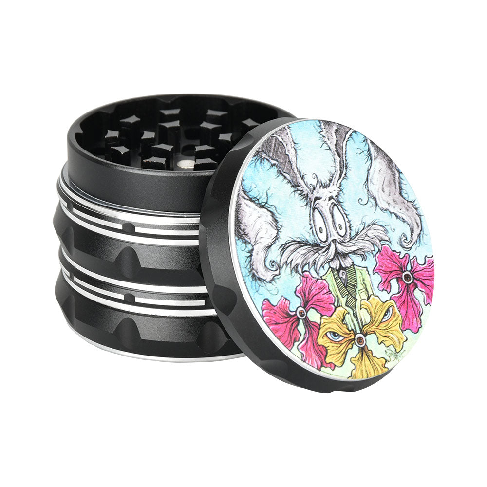 Sean Dietrich White Rabbit Grinder, 4-piece metal herb grinder with artistic design, compact size