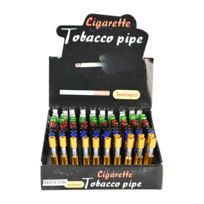 Assorted colors Self Ejecting Metal Taster Bat pipes in display box, chillum design, portable size
