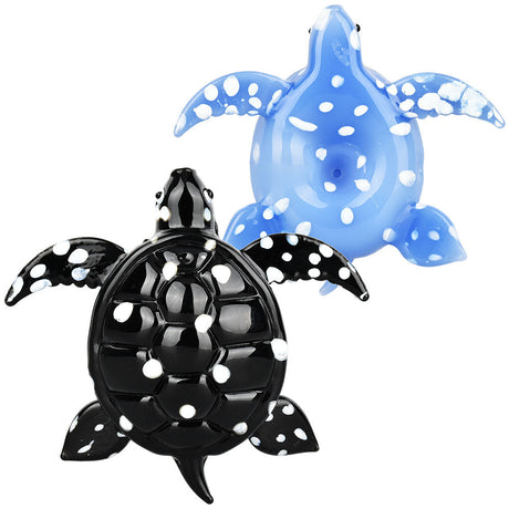 Eyce Serene Sea Turtle Glass Hand Pipes in Black and Blue, 4 inch, Front View