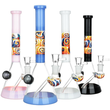 Serenity Wig Wag Dichro Ball Water Pipes in various colors, front view, 10" height with 14mm herb slide