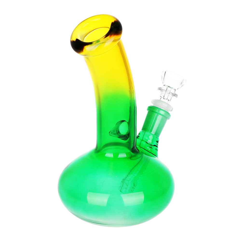SeshGear Bent Neck Ombre glass bong in green yellow ombre, one of three bongs in the 3-count bundle