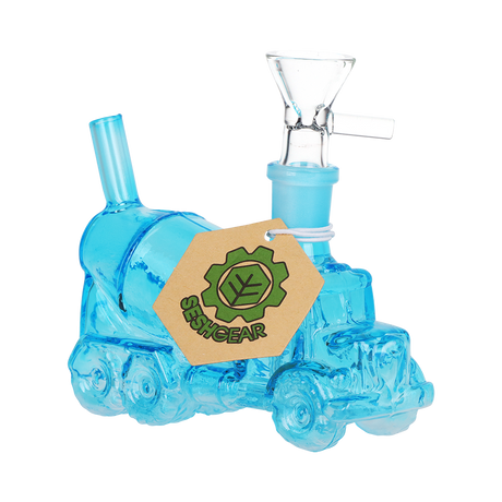Three SeshGear cement truck glass bongs in clear, blue and smoke, each with a straw style mouthpiece