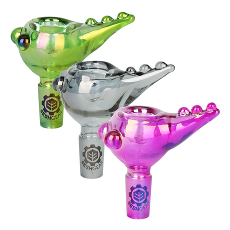 Nine SeshGear herb slides in pink, smoke, and green with bubble style bowls and pulled handles