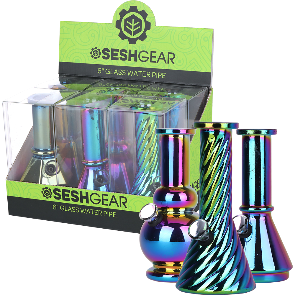 SeshGear Glass Mini Water Pipe | 6" | Grommet | Assorted Styles | 6ct Display