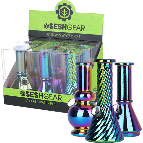 SeshGear Glass Mini Water Pipe | 6" | Grommet | Assorted Styles | 6ct Display