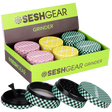 SeshGear Kimono 2.5 inch 4-piece aluminum herb grinder sold as a 6-pack display of printed patterns