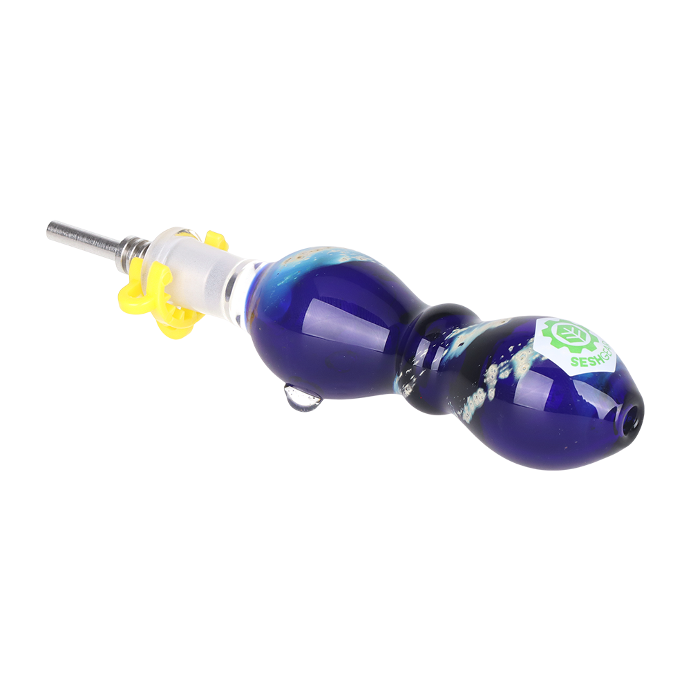 SeshGear glass dab straw bundle of three, each 4.25 inches long for concentrates, in blue and white