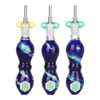 SeshGear Galactic Stew 4.25 inch glass dab straw with a swirl of blue and white borosilicate glass