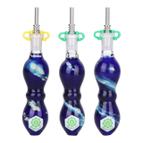 SeshGear Galactic Stew 4.25 inch glass dab straw with a swirl of blue and white borosilicate glass