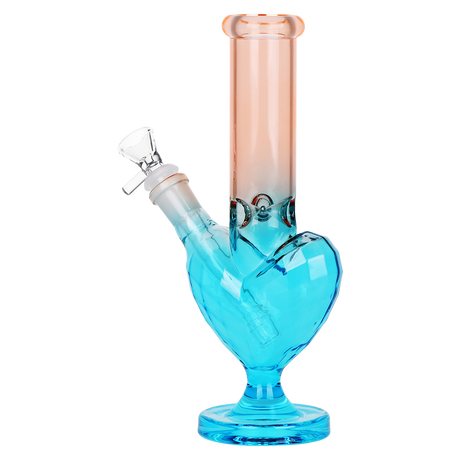 Three SeshGear heart bongs in pink yellow, yellow red and orange blue ombre electroplated glass