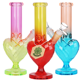 SeshGear Heart Electroplated 9.5 inch glass bong 3 pack with ombre color finishes and heart-shaped bases