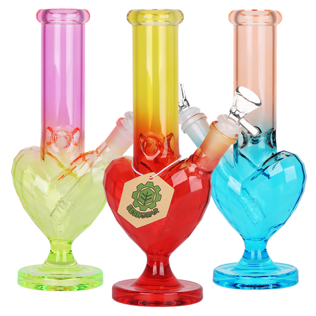 SeshGear Heart Electroplated 9.5 inch glass bong 3 pack with ombre color finishes and heart-shaped bases