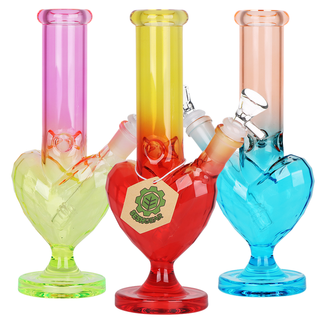 SeshGear Heart Electroplated 9.5 inch glass bong 3 pack with ombre color finishes and heart-shaped bases