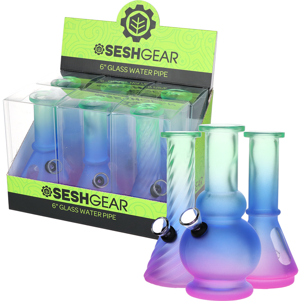 SeshGear Glass Mini Water Pipe | 6" | Grommet | Assorted Styles | 6ct Display