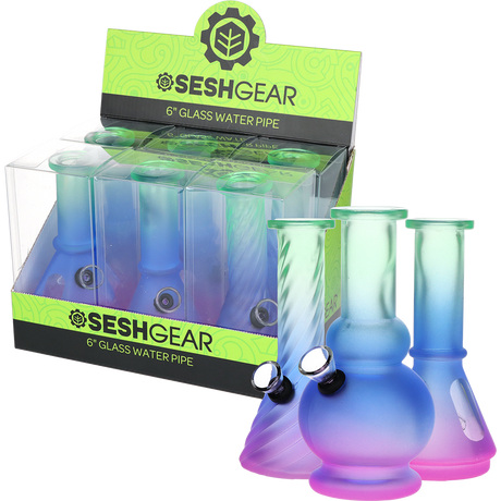 SeshGear Glass Mini Water Pipe | 6" | Grommet | Assorted Styles | 6ct Display
