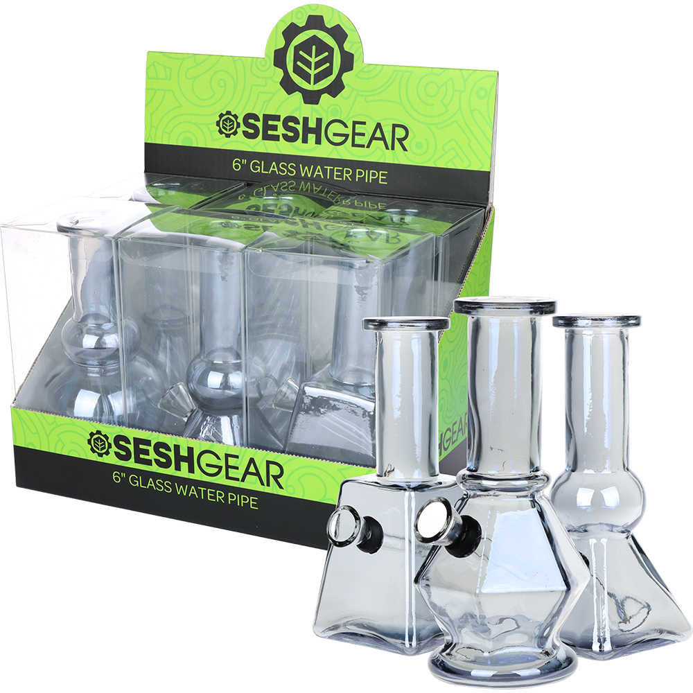 SeshGear Glass Mini Water Pipe | 6" | Grommet | Assorted Styles | 6ct Display