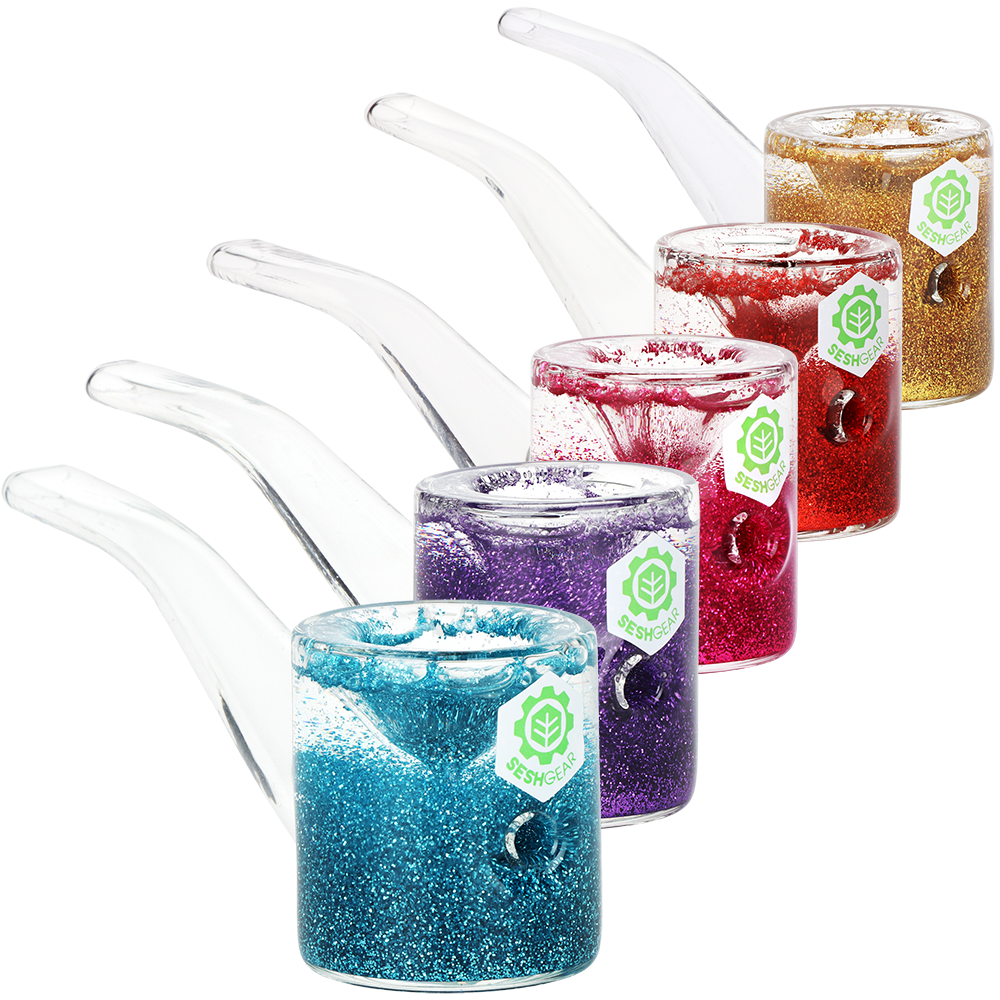 SeshGear So Camp Glitter Glycerin 5 inch sherlock hand pipe in borosilicate glass, 5 pack bundle