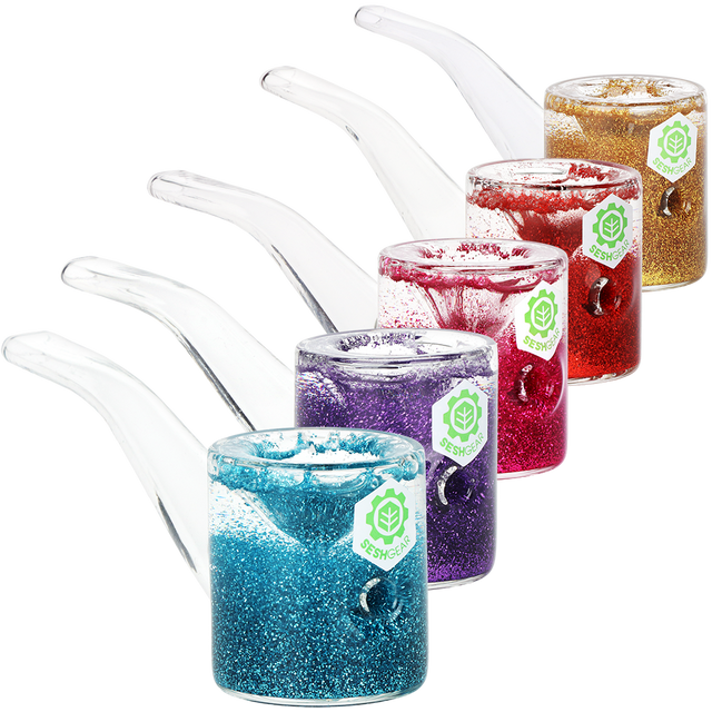 SeshGear So Camp Glitter Glycerin 5 inch sherlock hand pipe in borosilicate glass, 5 pack bundle