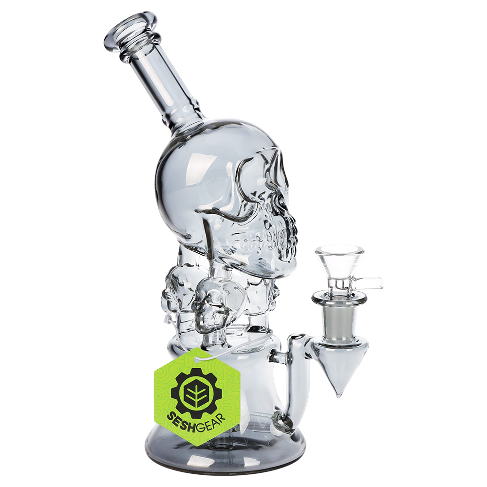 SeshGear Stacked Skulls Electroplated Glass Water Pipe | 9" | 14mm F