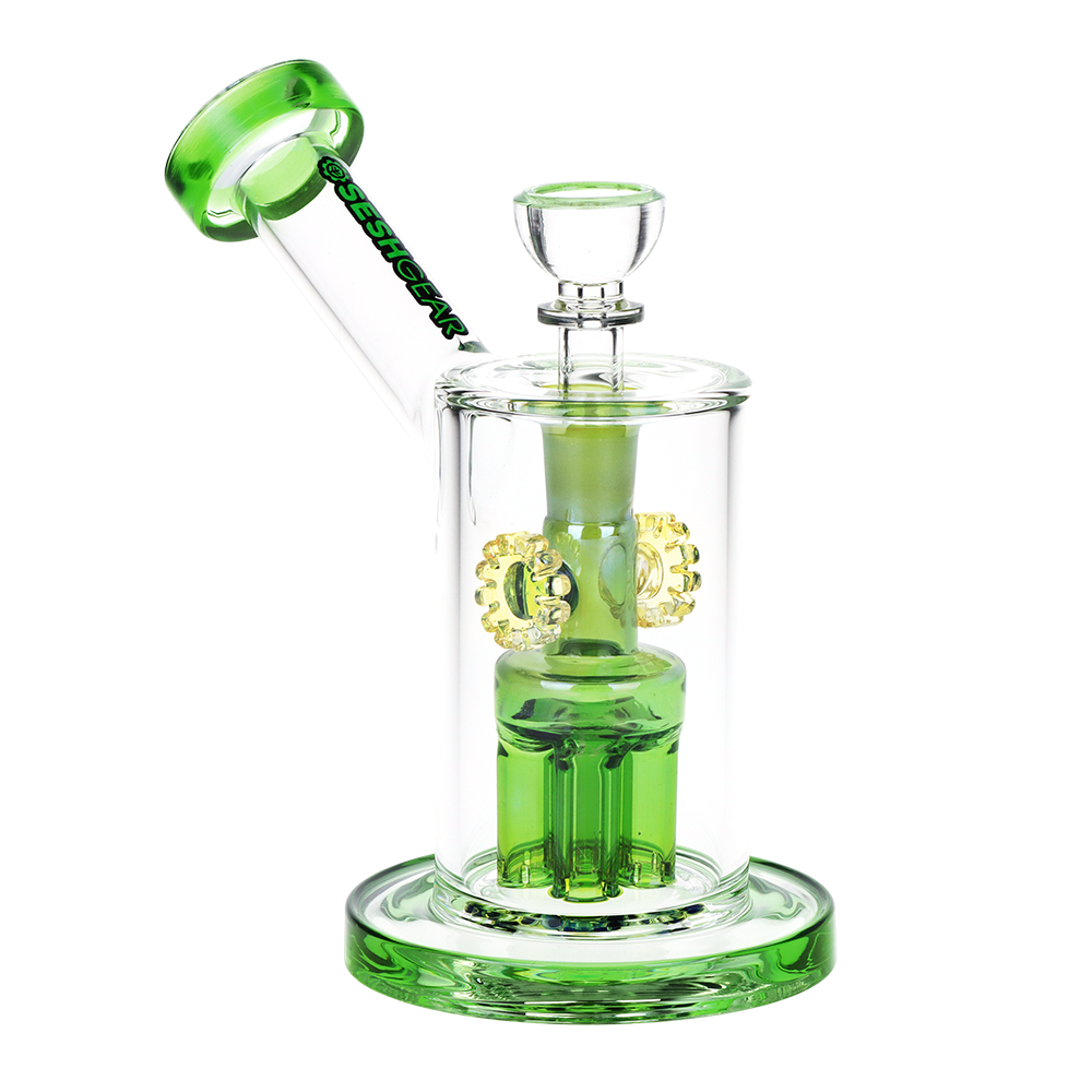 SeshGear Steampunk Gears Fumed Perc Glass Water Pipe | 6.5" | 14mm F