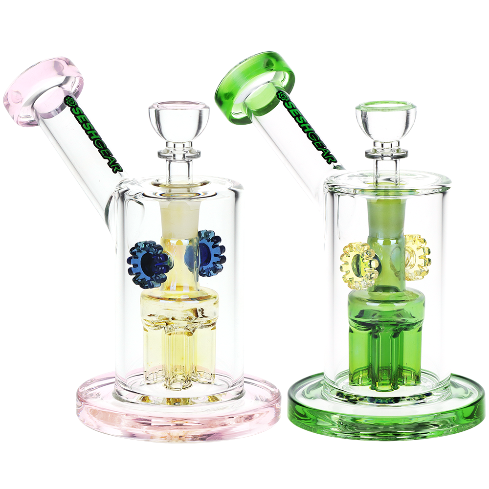 SeshGear Steampunk Gears Fumed Perc Glass Water Pipe | 6.5" | 14mm F