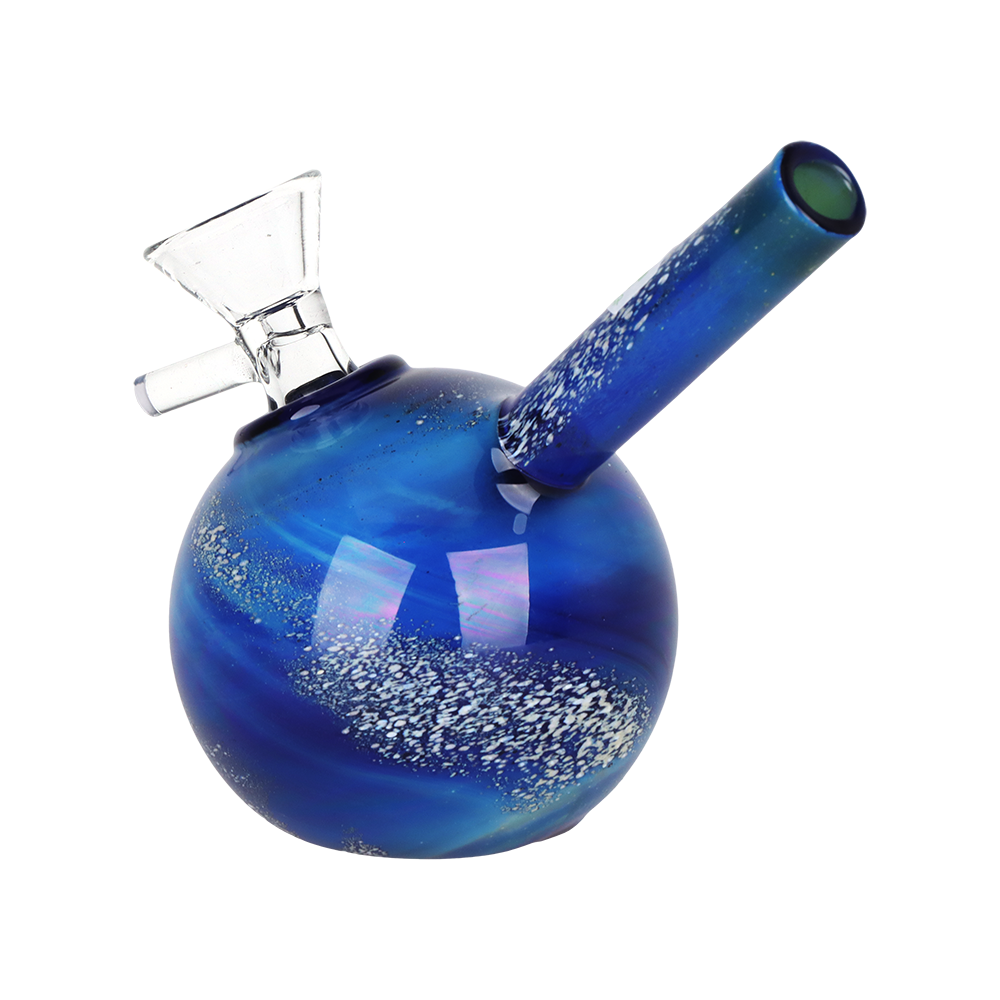 Blue galaxy swirl SeshGear bubbler hand pipe with a fixed diffuser downstem and 14mm female joint