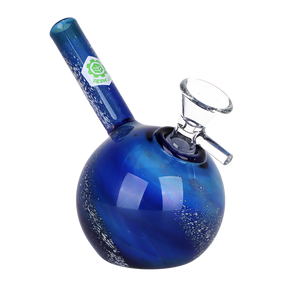 SeshGear Swirled Galaxy 5 inch glass bubbler in blue borosilicate glass with a bubble-style base