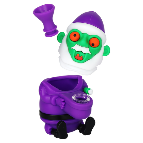 SeshGear Trippy Santa silicone water pipe in purple, a novelty zombie Santa design with red eyes