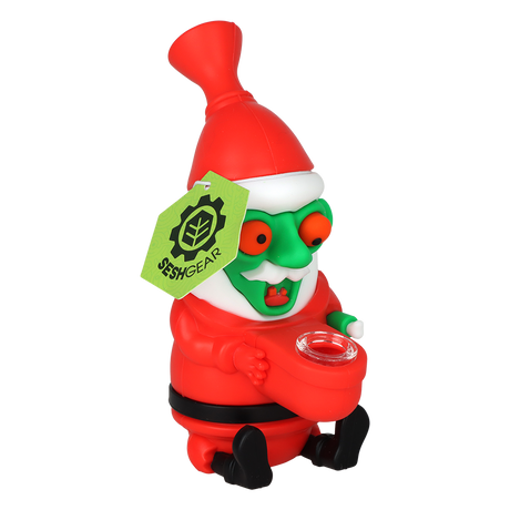 SeshGear Trippy Santa silicone water pipe in green, durable silicone novelty piece for dry herb