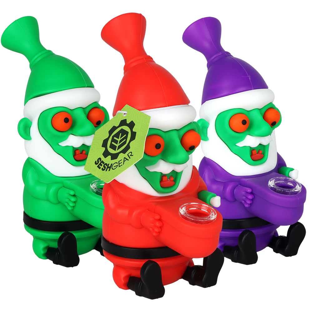 SeshGear Trippy Santa 5.75 inch silicone bong sold as a 3-pack of novelty zombie Santa water pipes