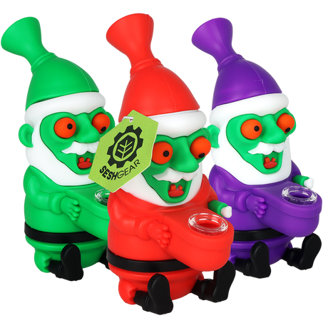 SeshGear Trippy Santa 5.75 inch silicone bong sold as a 3-pack of novelty zombie Santa water pipes