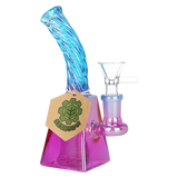 SeshGear 5.75 inch borosilicate water pipe with a squared prism base and a bent twisted neck