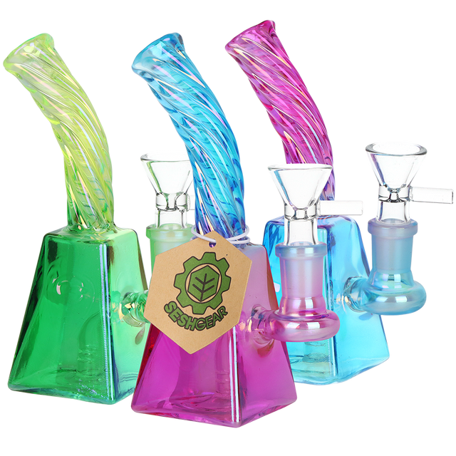 SeshGear Twisted Up Electroplated 5.75 inch glass bong 3 pack with glossy ombre color finishes on each