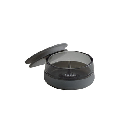 Session Goods Ashtray in Gray, Compact and Portable Design with Closable Lid, Made of Borosilicate Glass and Silicone