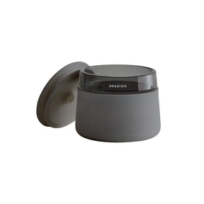 Session Goods Gray Stash Jar with Silicone Lid, Compact Borosilicate Glass, Front View