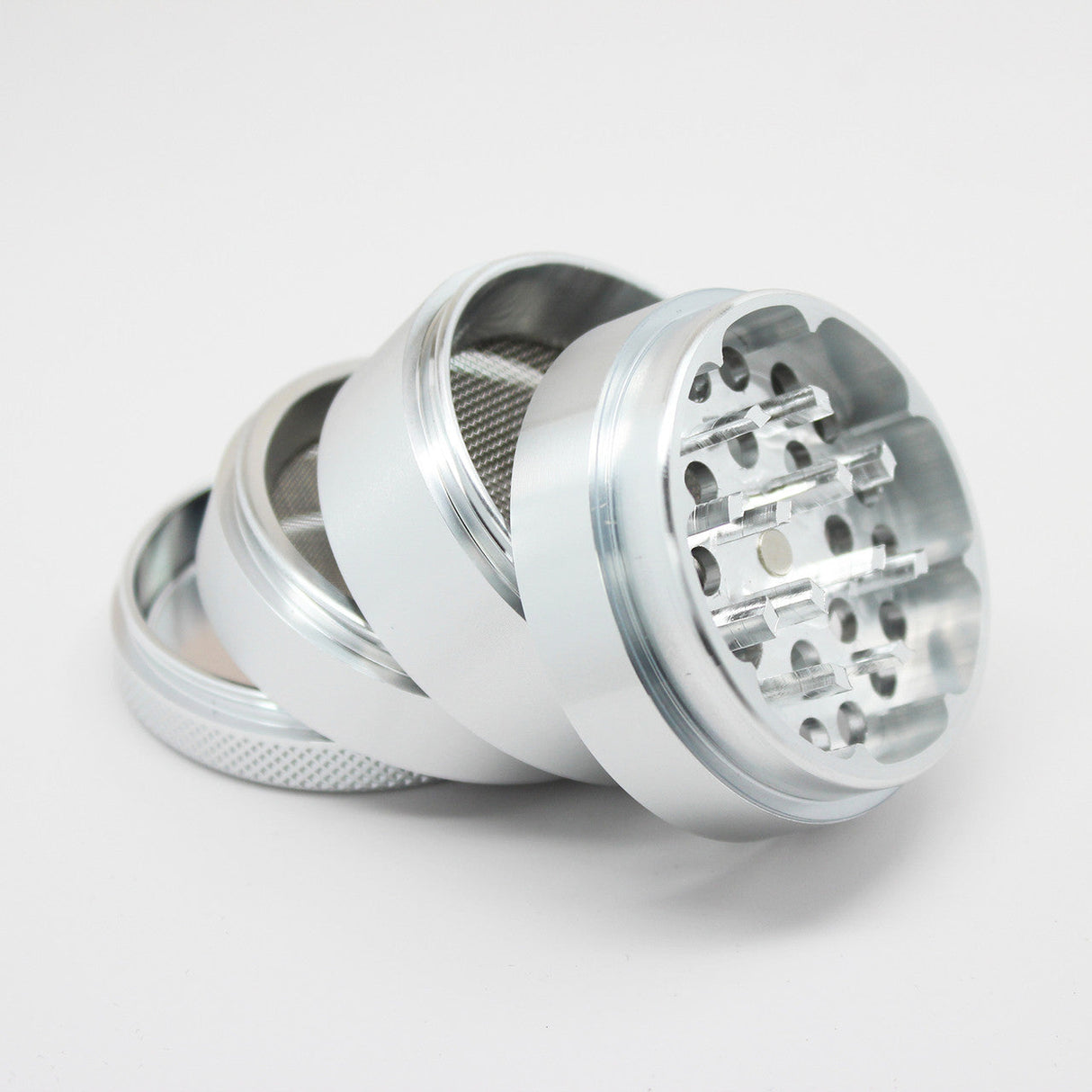 Sharpstone 5 Piece Hard Top Grinder in Silver, Portable Aluminum Herb Grinder - Angled View