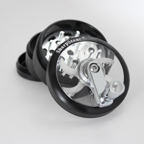 Sharpstone 2.5" Black 4-Piece Herb Grinder with Glass Top and Mill Handle