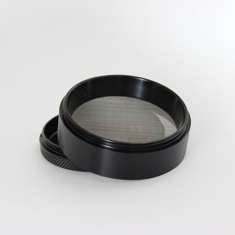 Sharpstone 4-Part Aluminum Grinder with Mill Handle and Glass Top, 2.5" Diameter - Black