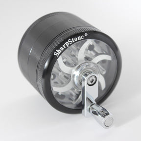Sharpstone Black 2.5" Aluminum 4-Piece Herb Grinder with Mill Handle and See-Through Glass Top